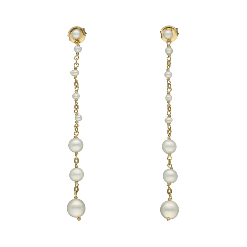 Boucles D Oreilles Argent Doré Cascade De Perles Naturelles Blanches ORUS Bijoux