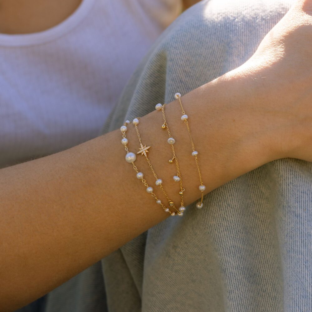 Bracelet Argent Doré et Perles Naturelles Blanches Orus Bijoux