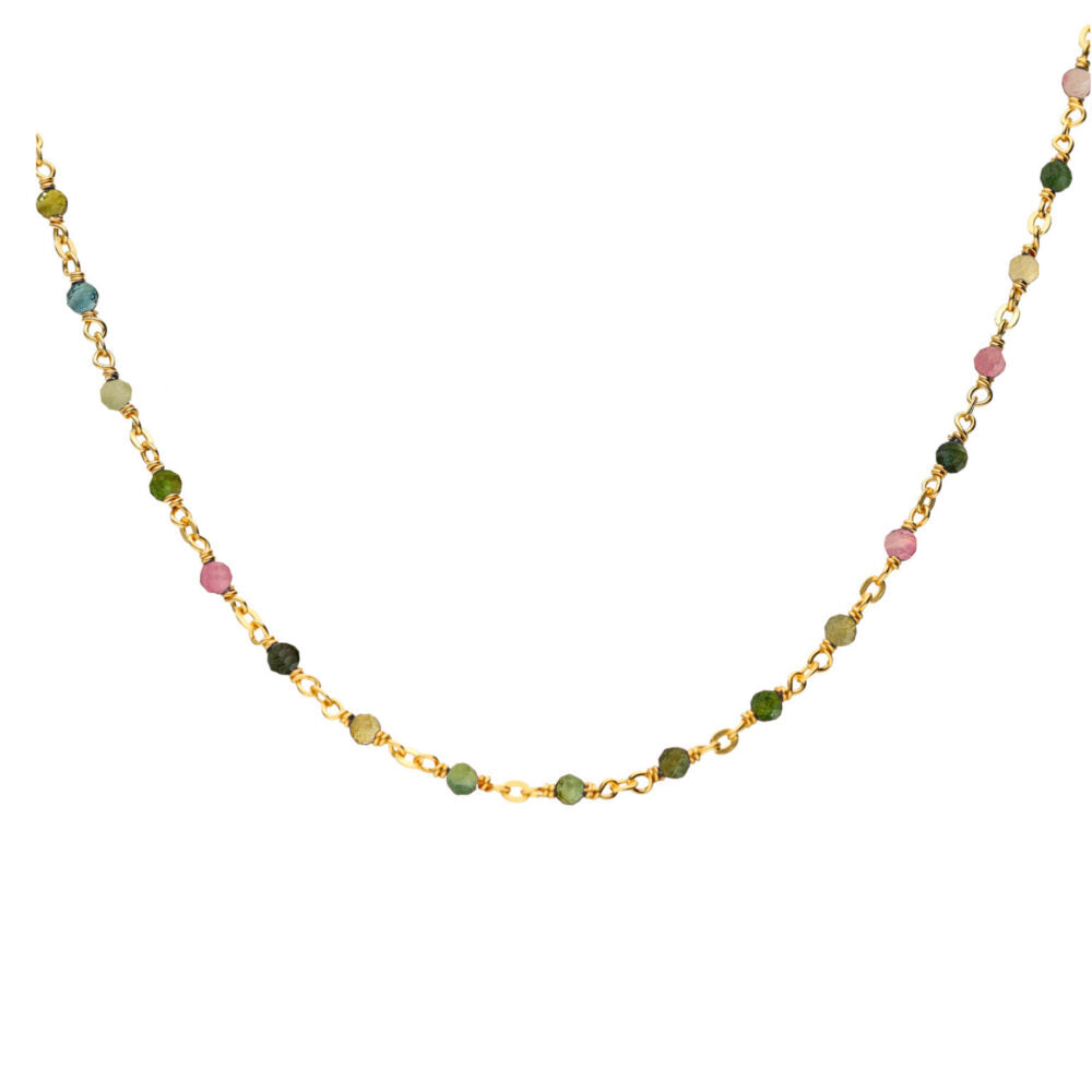Collier Argent Doré Avec Pierres Naturelles Tourmaline
