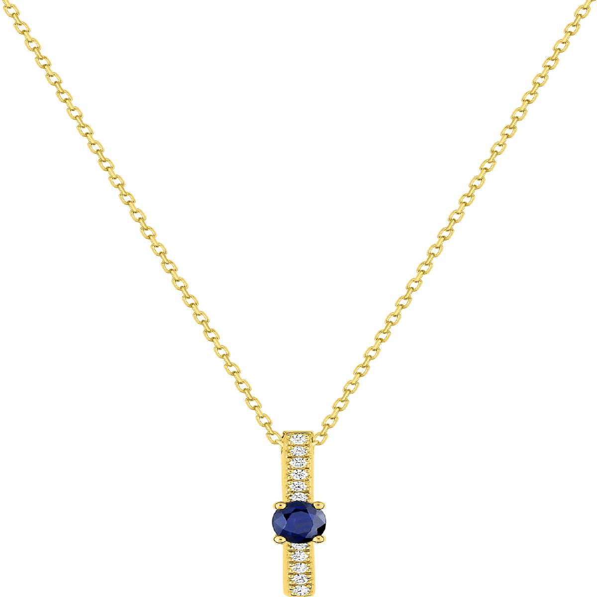 Collier Souple À Chaîne Fine Longueur Réglable Avec Pierre Saphir AU375 Or 9 Carats