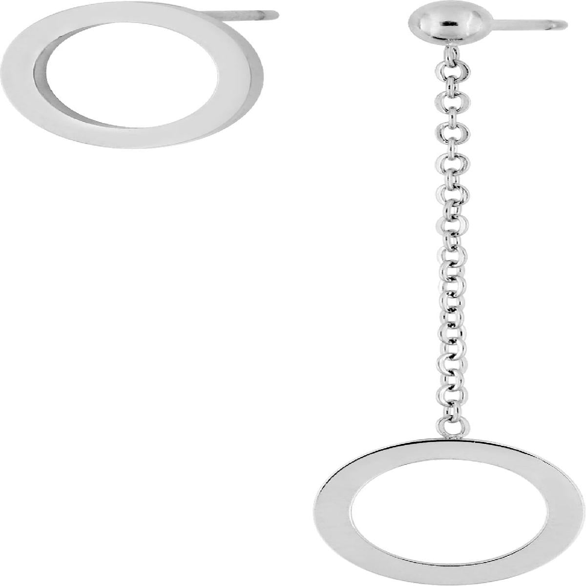 Boucles d'oreilles dépareillées puce ronde et pendante avec chaîne de 2,5 cm – Acier