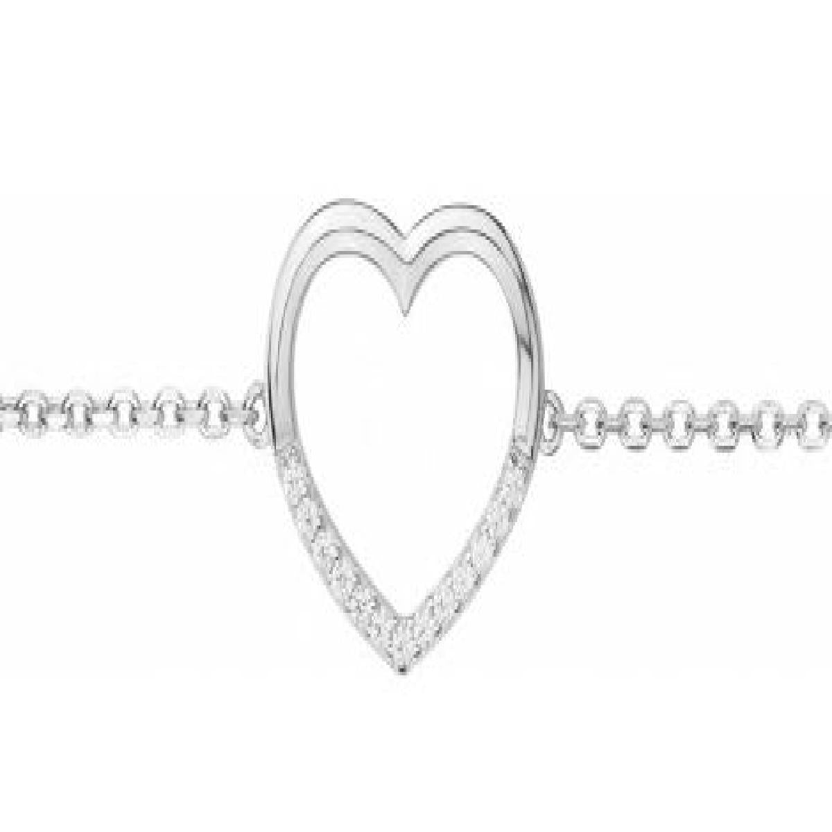 Bracelet AG925 – Argent Rhodié 925/1000 Cœur Ajouré Oxydes de Zirconium Longueur 19 cm