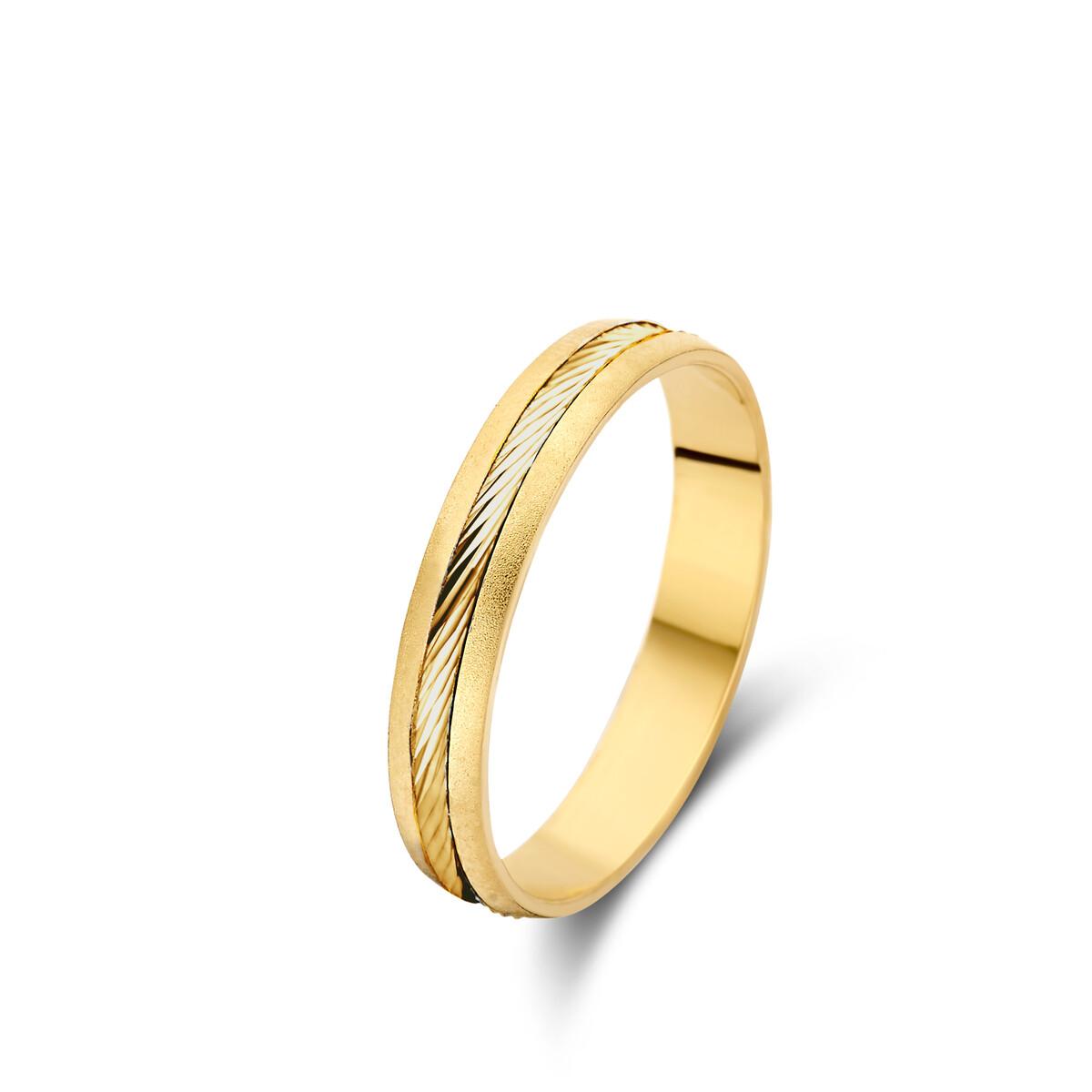 Alliances À Motifs Géométriques Gravés Et Satinés, Surfaces Biseautées – Or 18 Carats