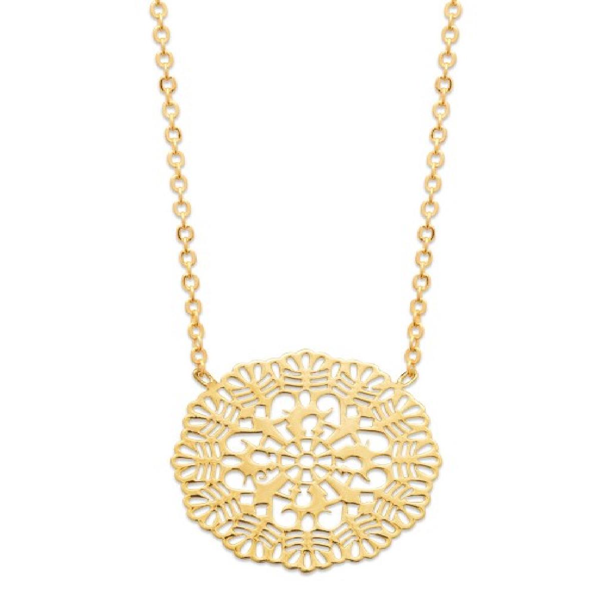 Collier Rosace Dentelle Longueur 38 cm Extension 4 cm Mousqueton – Plaqué Or 3 Microns