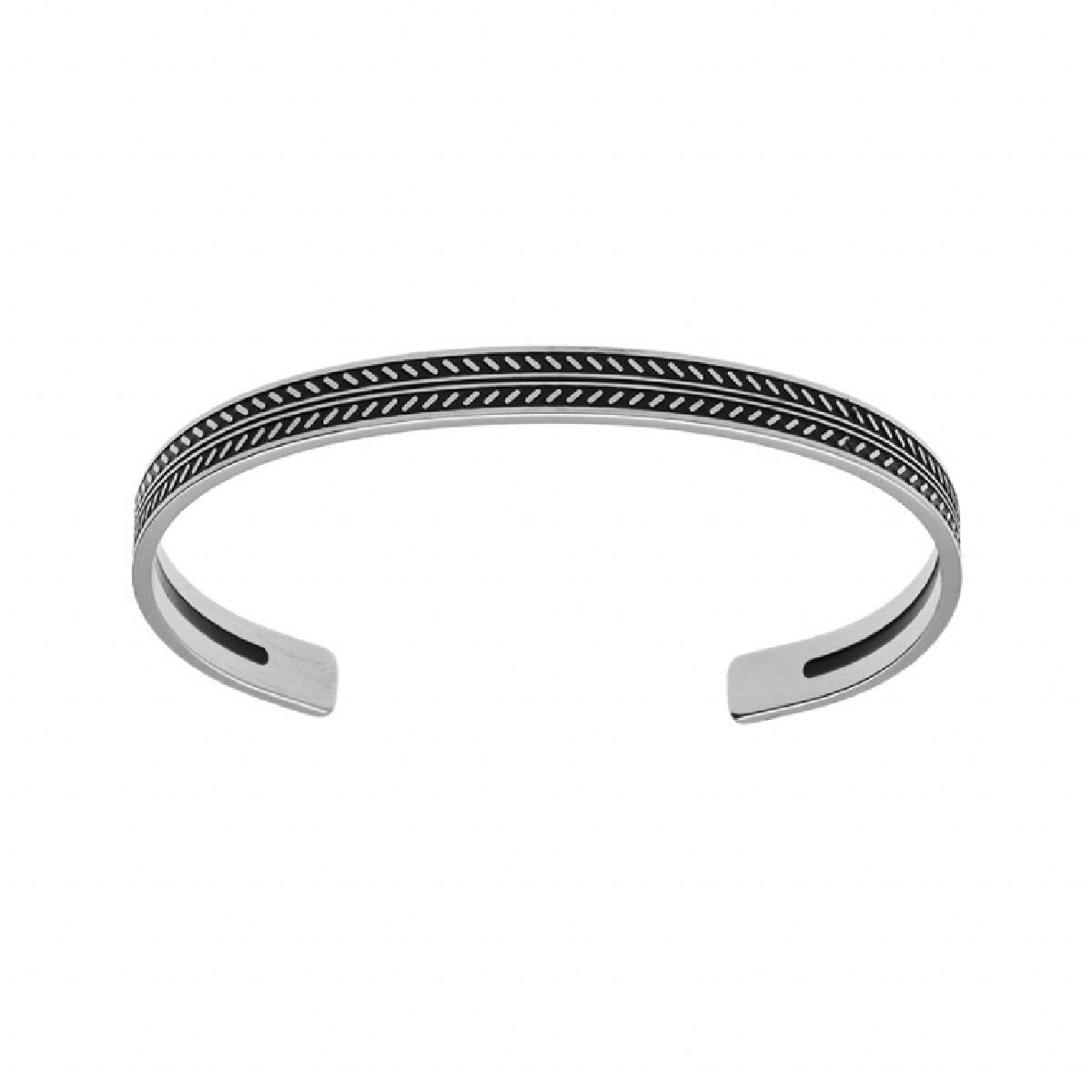 Jonc Patiné à Motifs Contrastés Gravés et Texturés pour Homme – Acier Gris et Noir