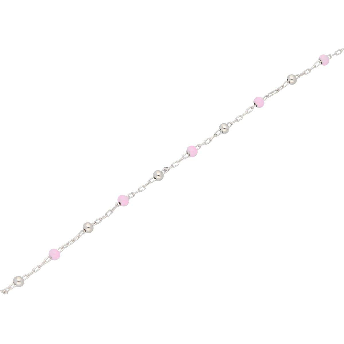 Bracelet AG925 – Argent 925 Et Perles Roses Longueur 16 Cm + 3 Cm De Chaîne Et Fermoir Mousqueton Ovale