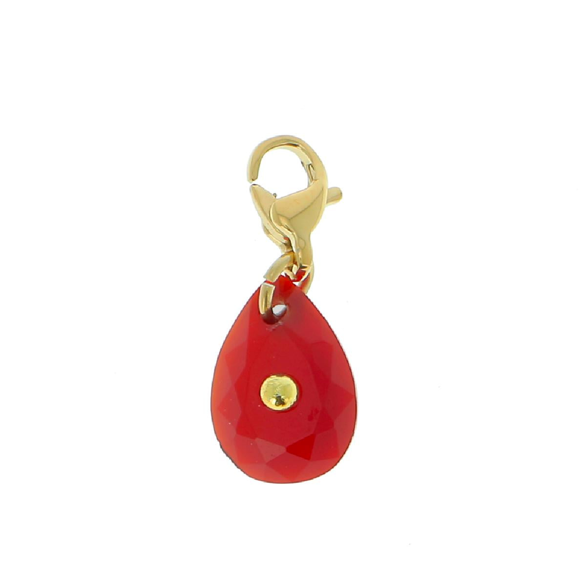 Pendentif Goutte Facettée Cornaline Naturelle Taille 9 x 13 Mm Mousqueton Compatible – Acier Doré
