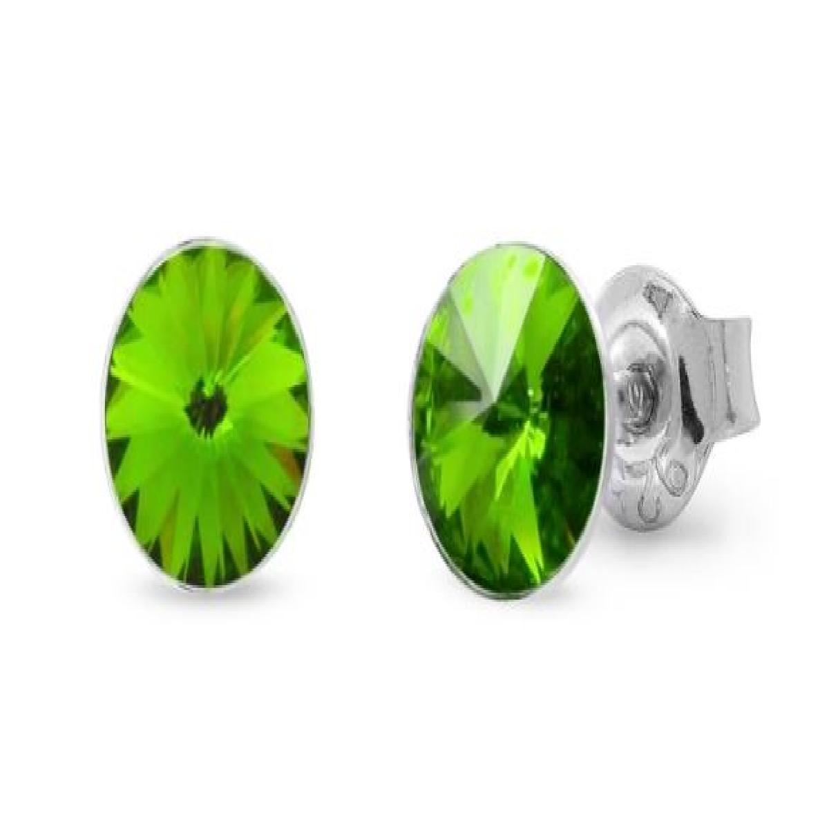 Boucles D'Oreilles Puces AG925 Argent 925/1000 Cristaux Verts Facettés Diamètre Des Cristaux Variables