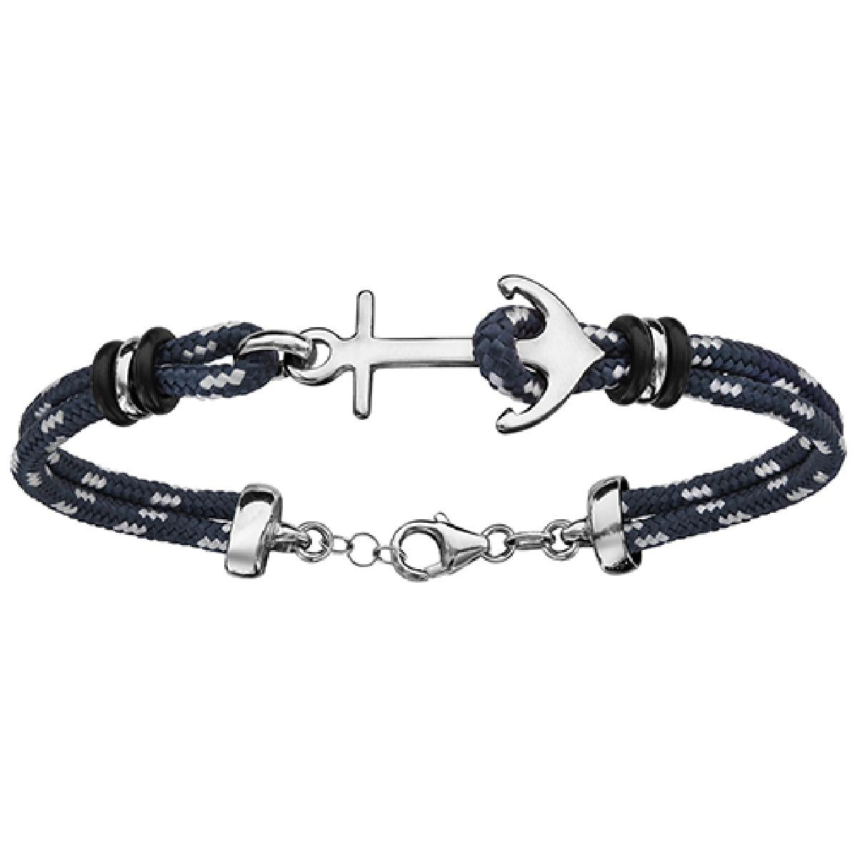 Bracelet En Double Rang Avec Ancre Marine – Argent Rhodié Réglable 16 À 20 Cm Pour Homme Et Femme