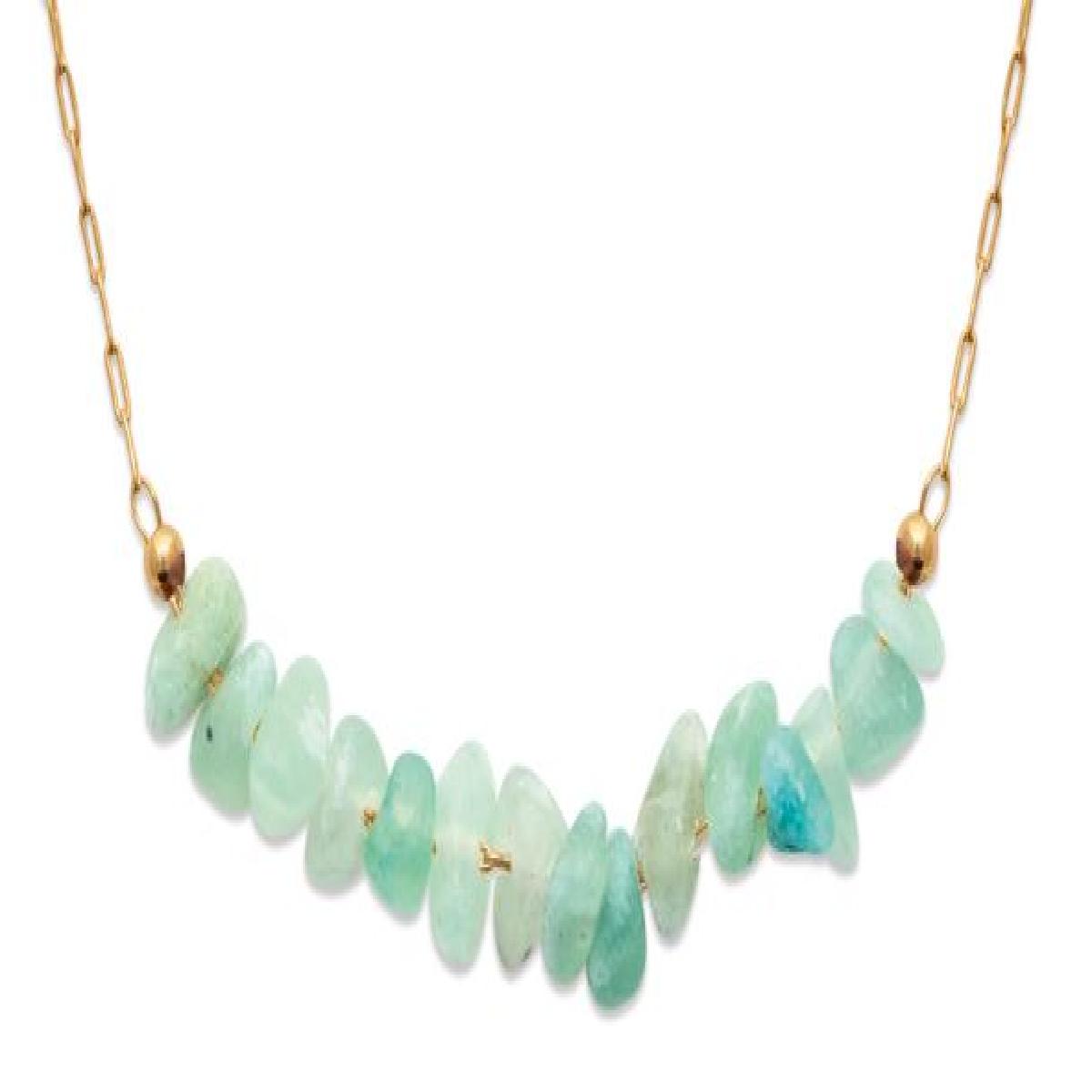 Collier Quartz Vert Naturel Percé à Maillons Forçat Fin – Plaqué Or Jaune 3 Microns