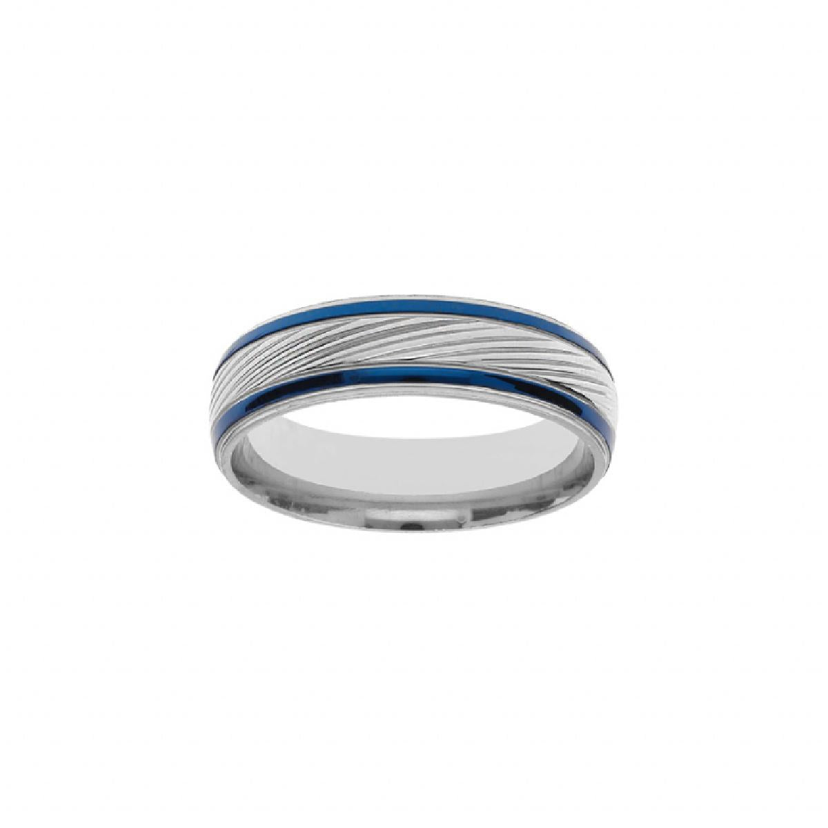 Bague Jonc Plat Gravé Rainure Centrale Largeur 3 Millimètres Finition Satinée – Acier Inoxydable