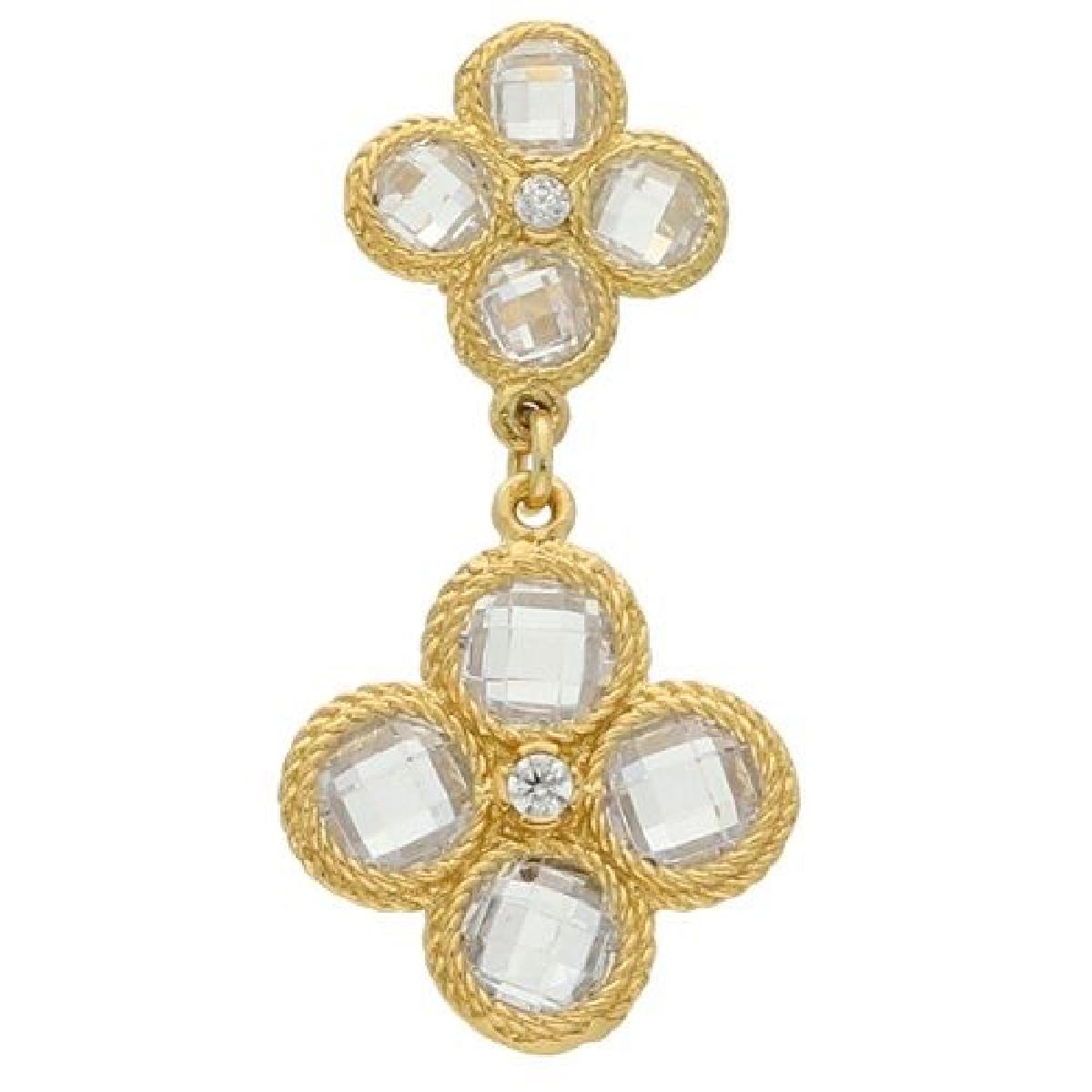 Boucles d'oreilles Pendantes Fleurs Stylisées AG925 – Argent Doré et Zirconium Facetté