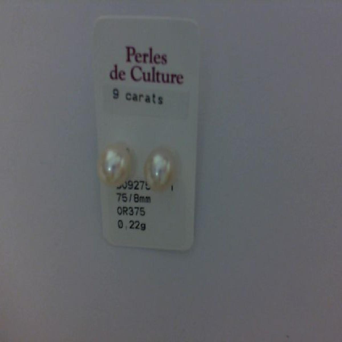 BO puces or jaune 375 perles de culture 7.5/8 mm