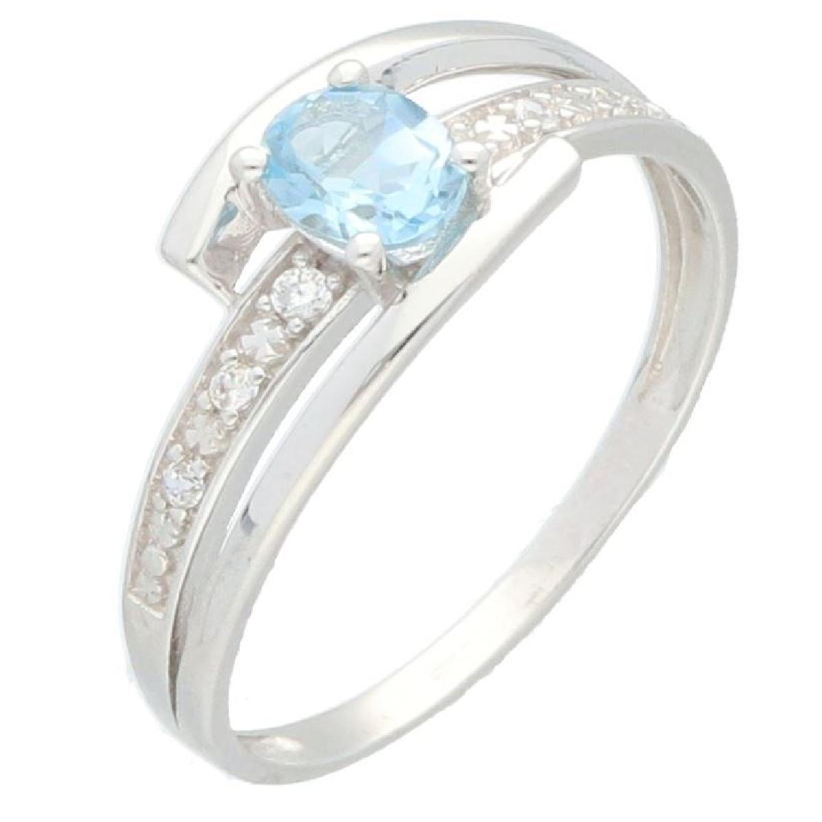 Bague AU375 Topaze Bleue – Or Blanc 9 Carats Sertie D'Oxydes De Zirconium Finition Polie