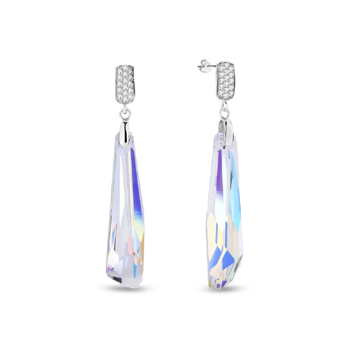 Boucles d'Oreilles Pendantes Pavé Zirconium Cristaux Multicolores AG925 – Argent 925/1000