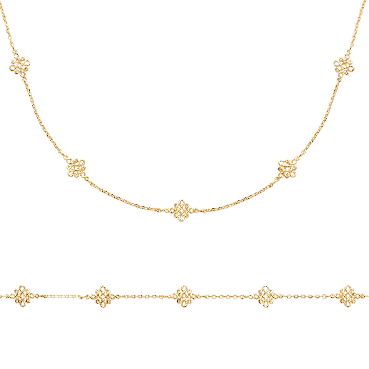 Collier Filigrane Corde Maille Forçat Délicate Et Répétée Cinq Fois – Plaqué Or