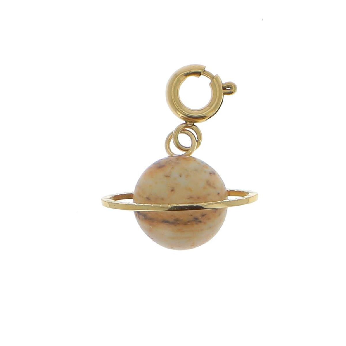 Pendentifs Saturne – Acier Doré et Jaspe Paysage Véritable pour Chaîne à Maille Large