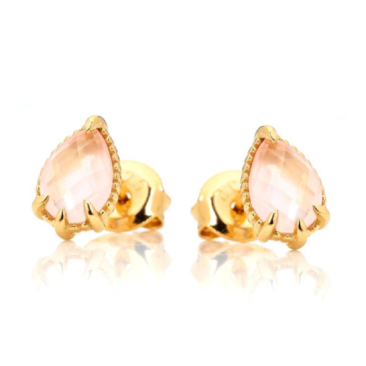 Boutons d'Oreille Quartz – Argent 925 Massif – Pierres de couleur Taillées en Facettes