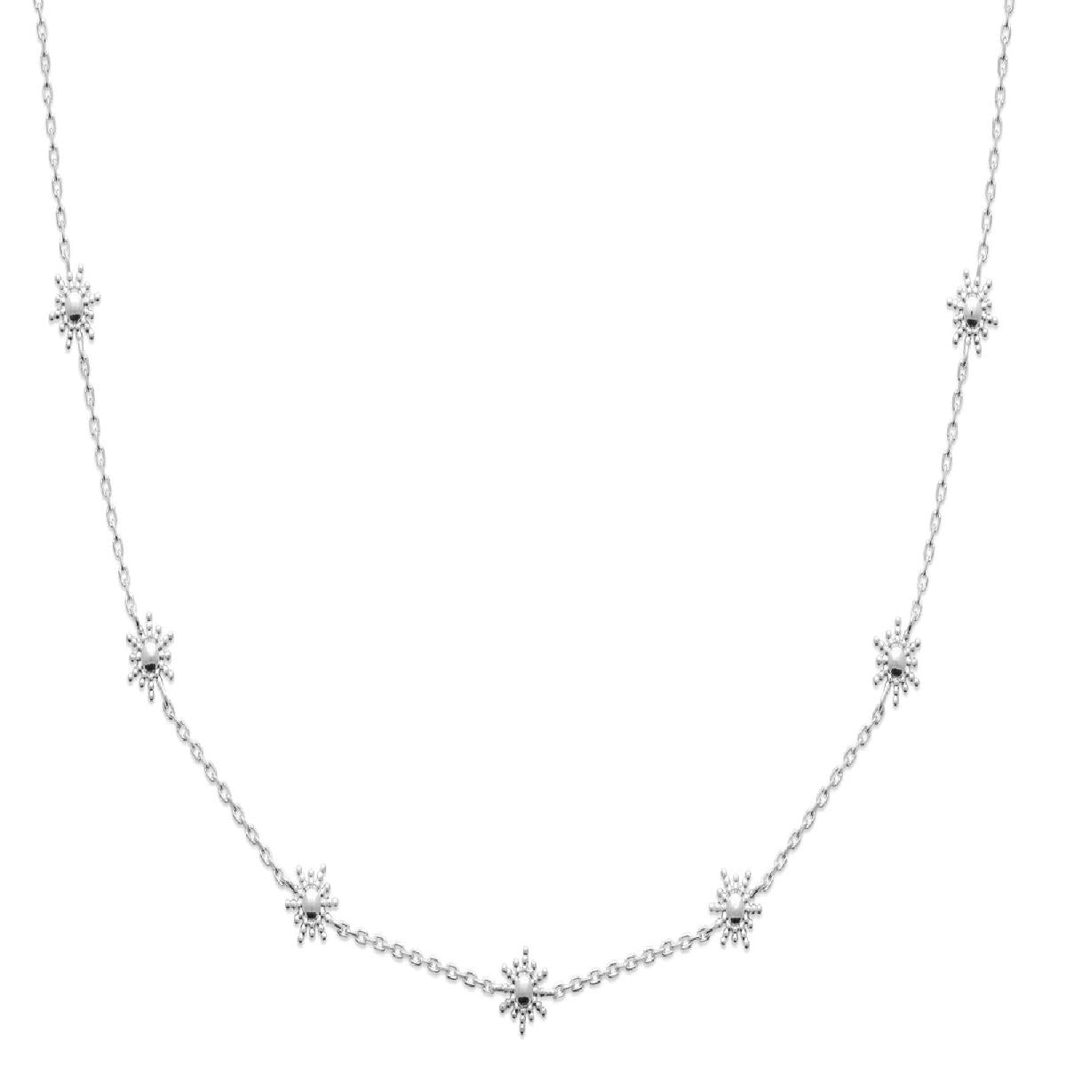 Collier AG925 Argent Rhodié 925/1000 Maille Forçat Soleil Perlés Longueur 45 Cm Réglable