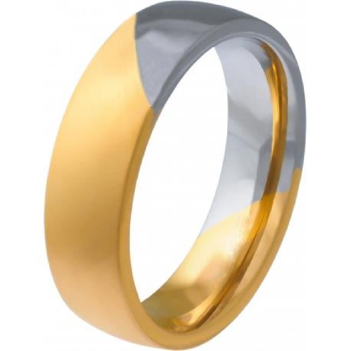 Bague Homme Bicolore À Deux Parties Asymétriques Gravées – Titane Argenté et Doré