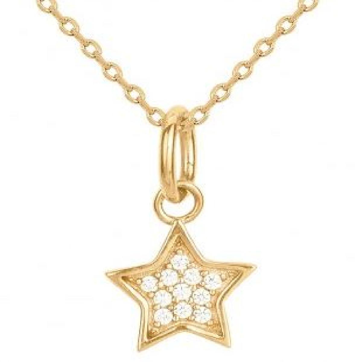 Collier Étoile Gravée Pendentif Sertie de 11 Oxydes Brillants – Plaqué Or Jaune Satiné