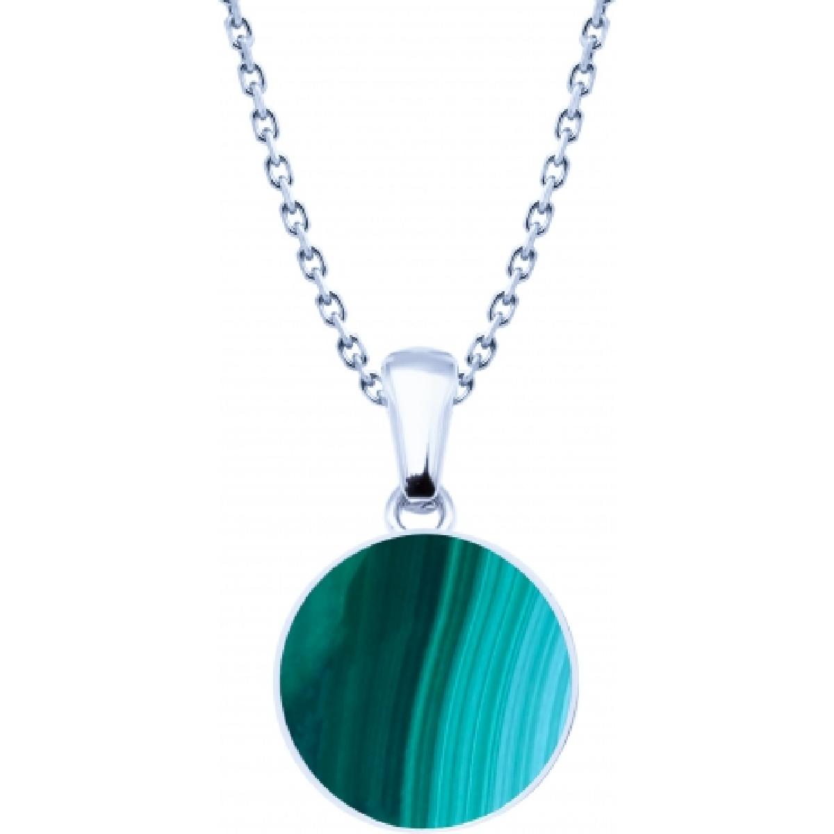 Collier Malachite – Acier Inoxydable Pendentif Rond Longueur 40 cm et 10 cm de rallonge