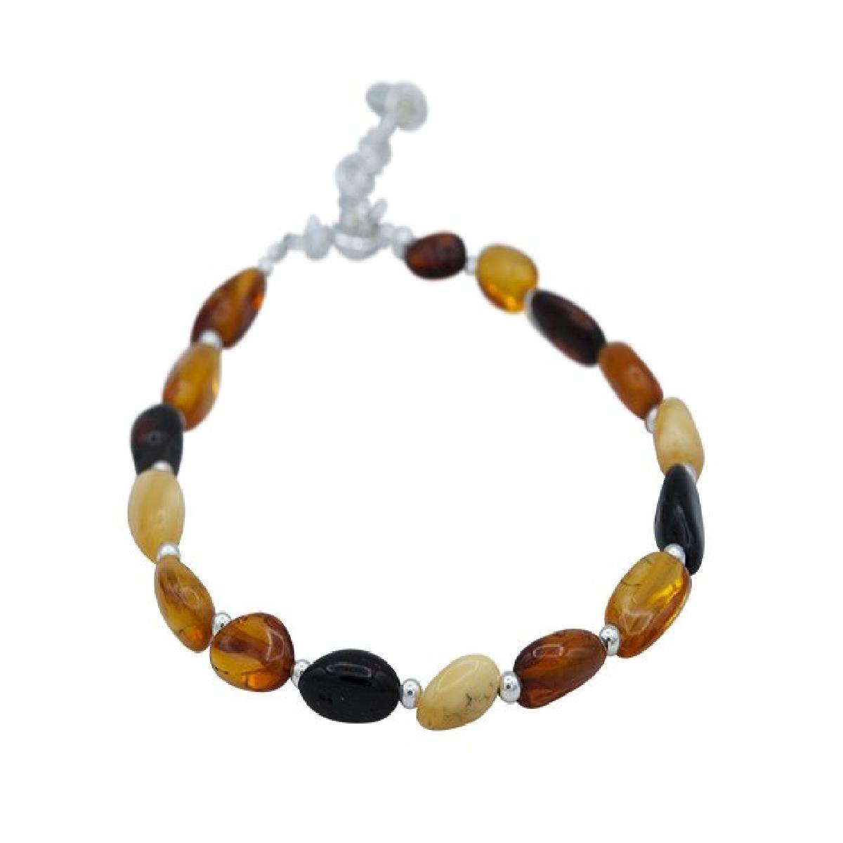 Bracelet Simple P.COULEUR Argent 925 Ambre Chaîne Fine Et Fermoir Mousqueton Pour Femme