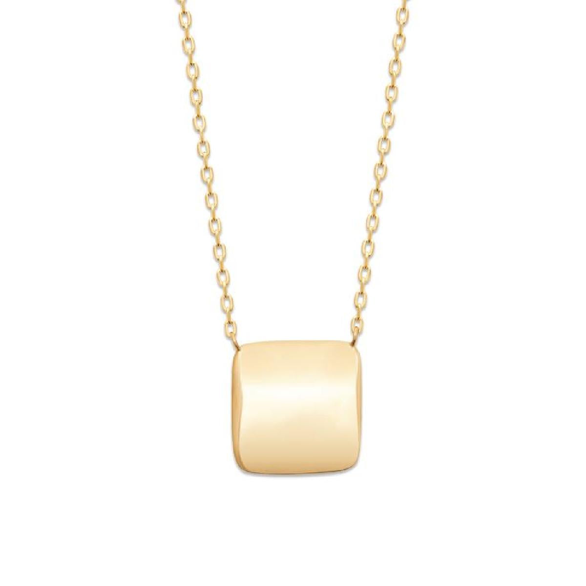Collier Pendentif Carré Gravable – Plaqué Or Jaune 750/1000, 3 Microns, Longueur 45 cm