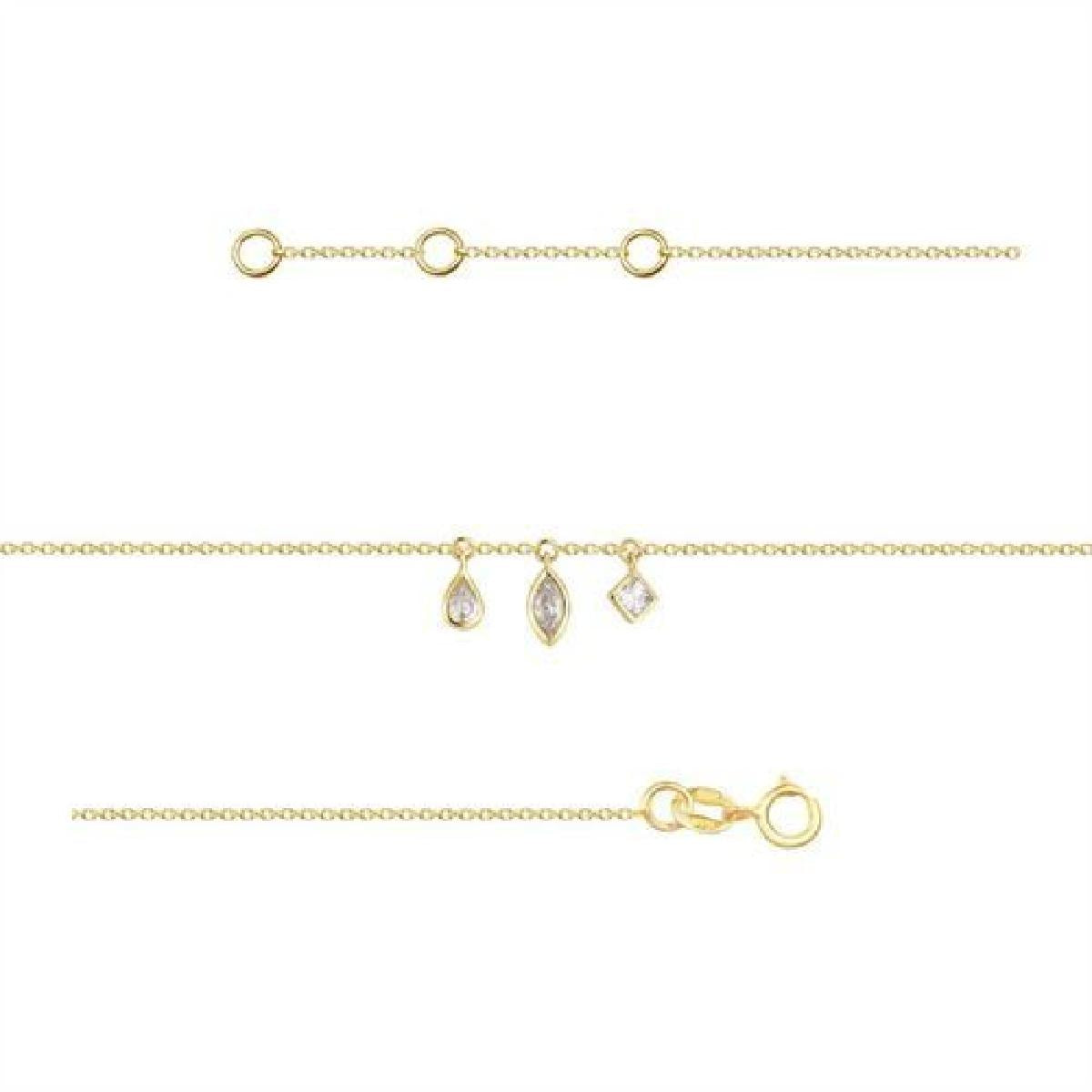 Bracelet Fin À Pampilles AU375 – Or Jaune 9 Carats Et Zirconium, Maille Délicate