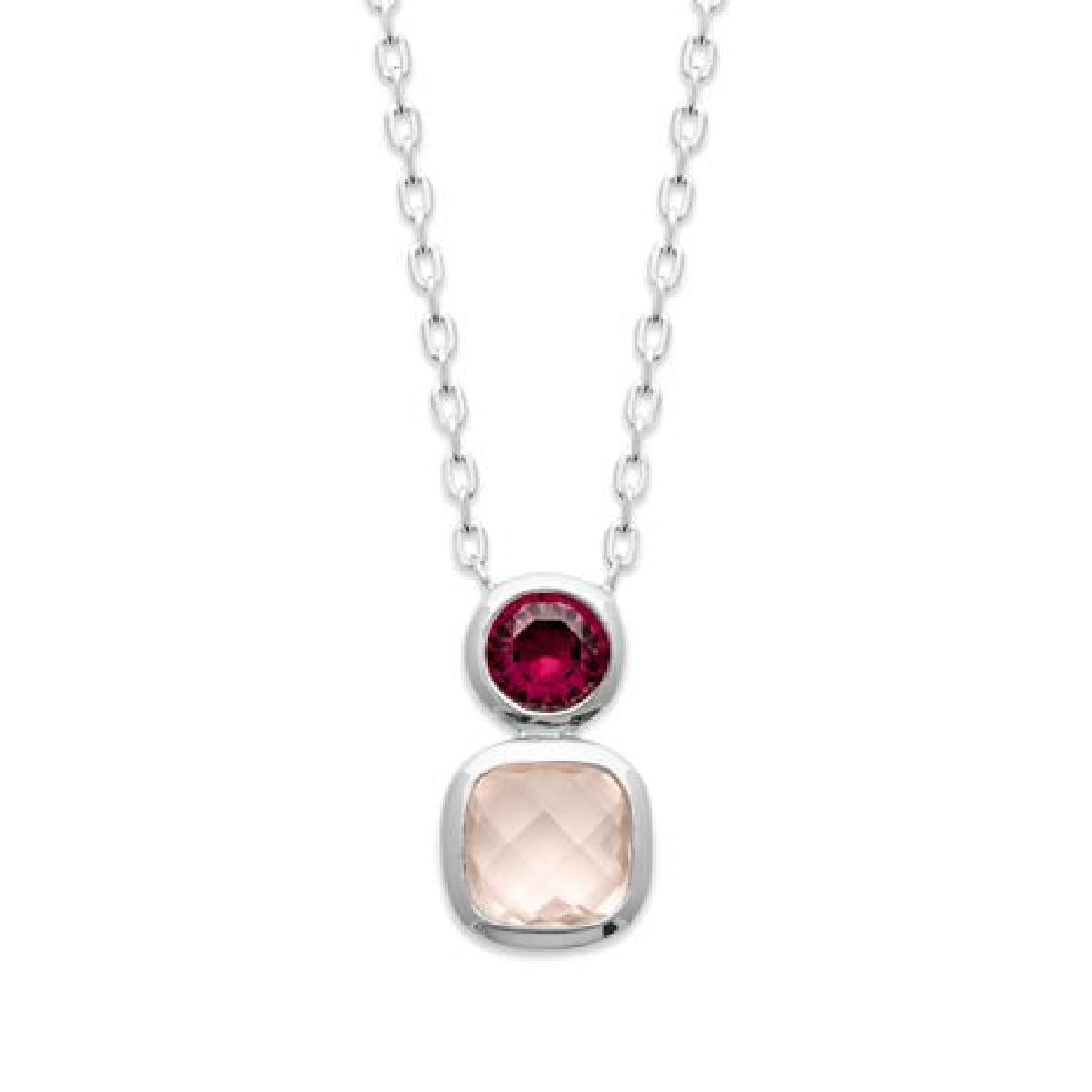 Collier AG925 – Argent Rhodié 925/1000 et Quartz Rose Facetté, Oxyde Teinté Rond Profond