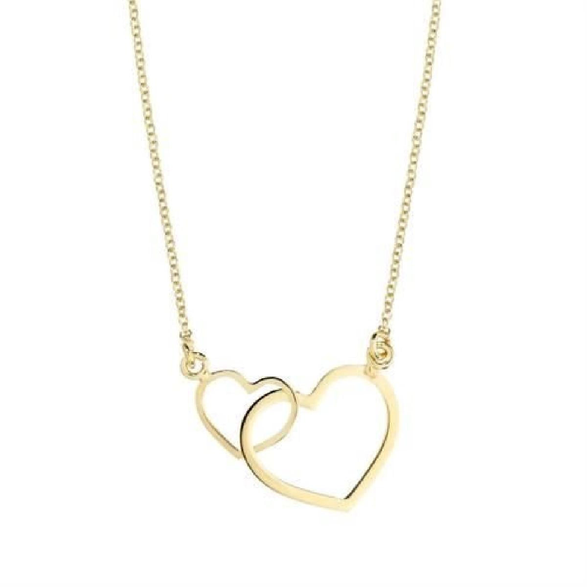 Collier Long Avec Deux Cœurs Entrelacés Et Maille Forçat AU375 – Or Jaune 9 Carats