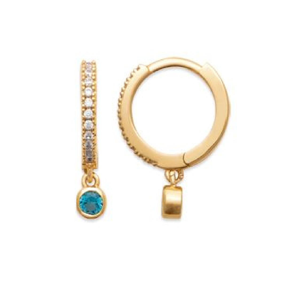 Boucles D'Oreilles Zirconium Pampilles Bleues Brillantes – Or Jaune 18 Carats Plaqué