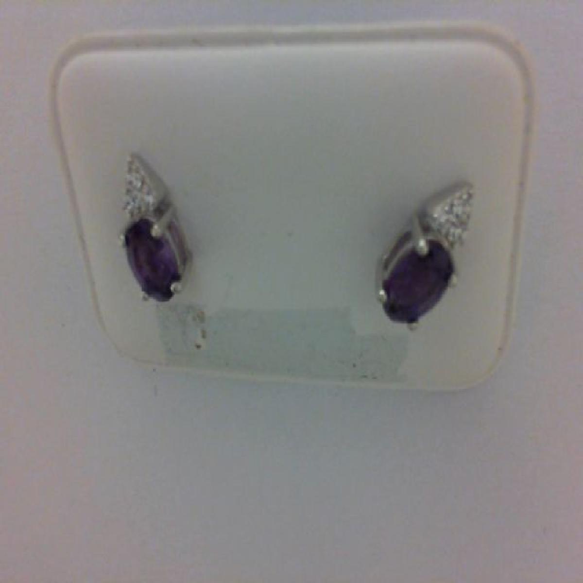 Boutons D'Oreilles Pierres Colorées AU375 Améthyste Facette Pavée – Or Jaune 9 Carats