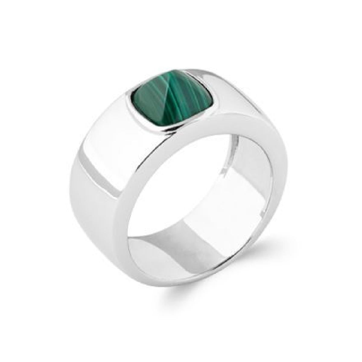 Bague AG925 Malachite Verte Pyramidale – Argent Rhodié 925/1000 ALOÏZE Fabriquée