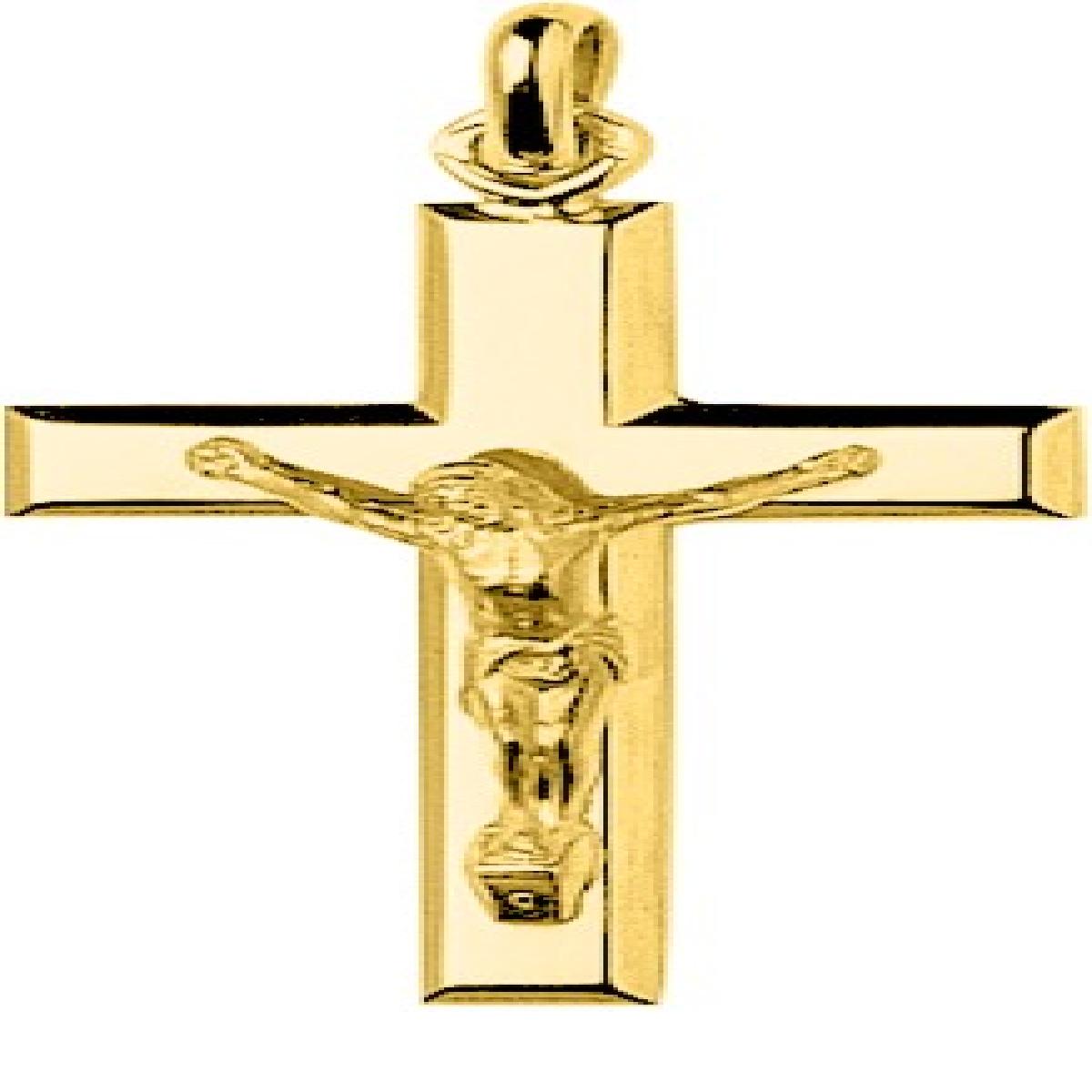 Médaille Religieuse et Croix – Or Jaune 18 Carats, Gravable, pour Collier et Bracelet