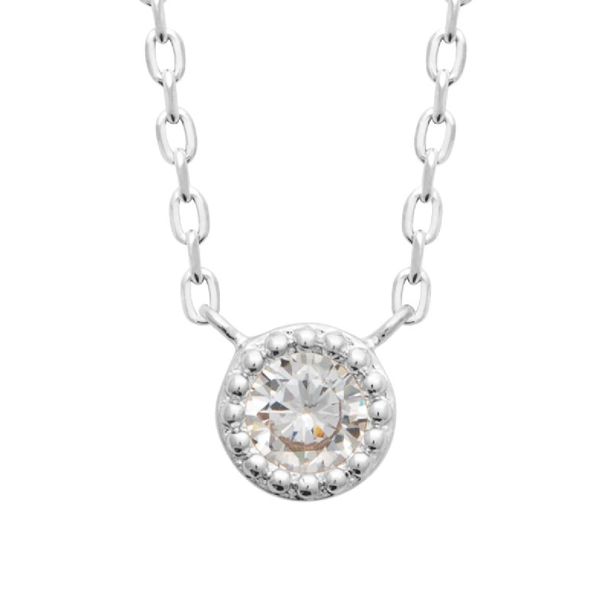 Collier AG925 Zirconium Contour Perlé Sertie Oxyde Brillant – Argent Rhodié 925/1000
