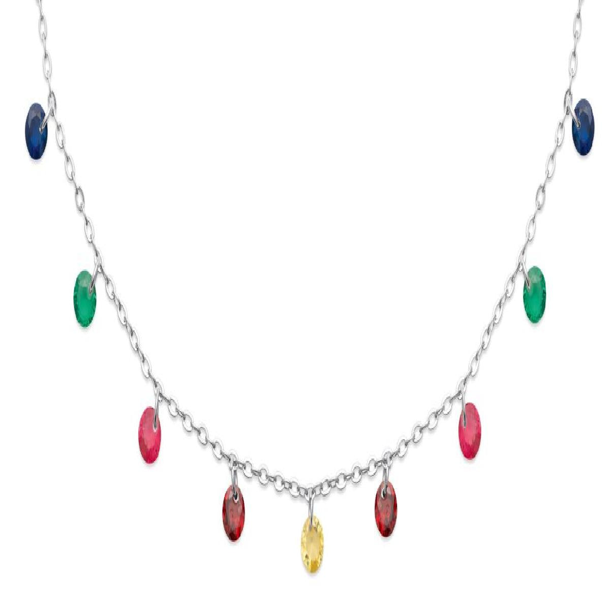 Collier À Pampilles Multicolores AG925 – Argent Rhodié 925/1000 Et Oxyde De Zirconium