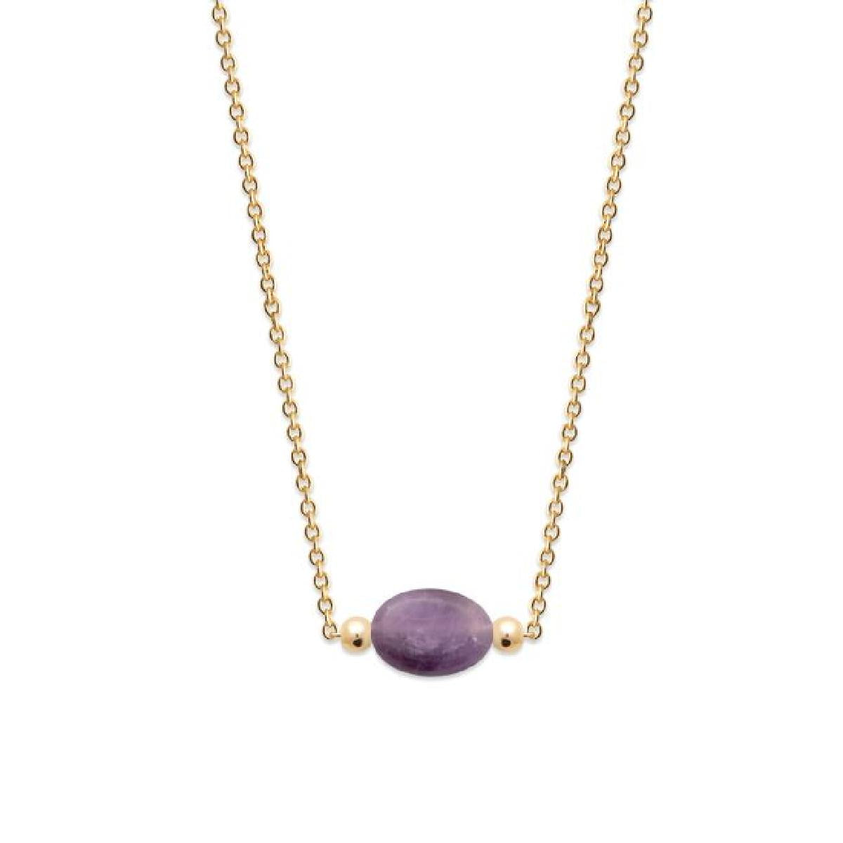 Collier Simple Améthyste - Chaîne Fine et Fermoir Mousqueton Longueur Ajustable Demi-longueur