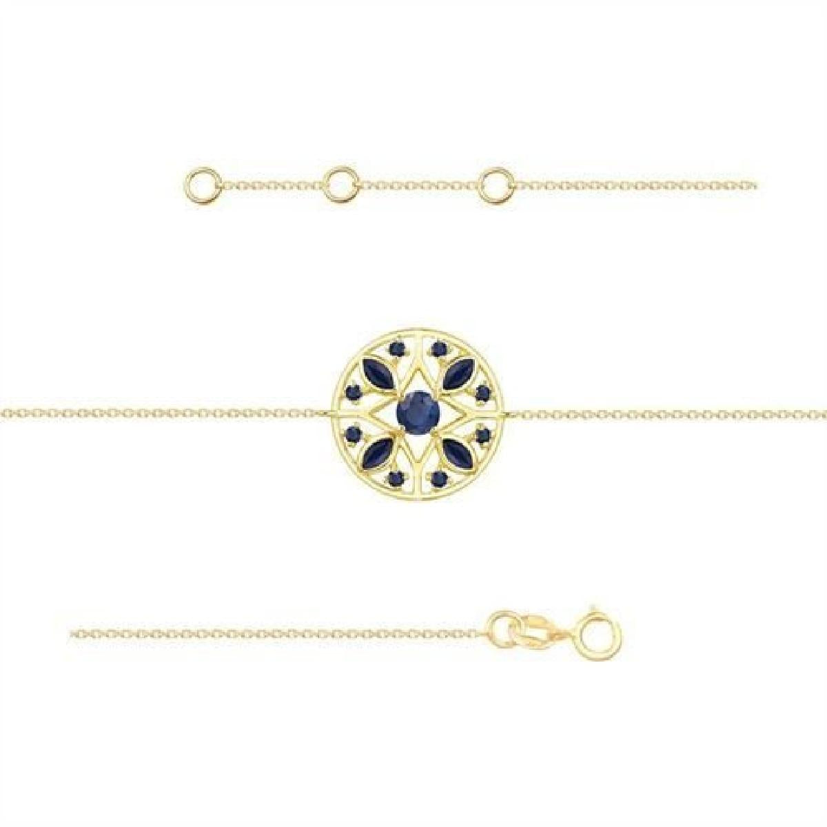 Bracelet AU375 Saphirs Rosace Motif Central Rond Longueur 18 cm – Or Jaune 9 Carats