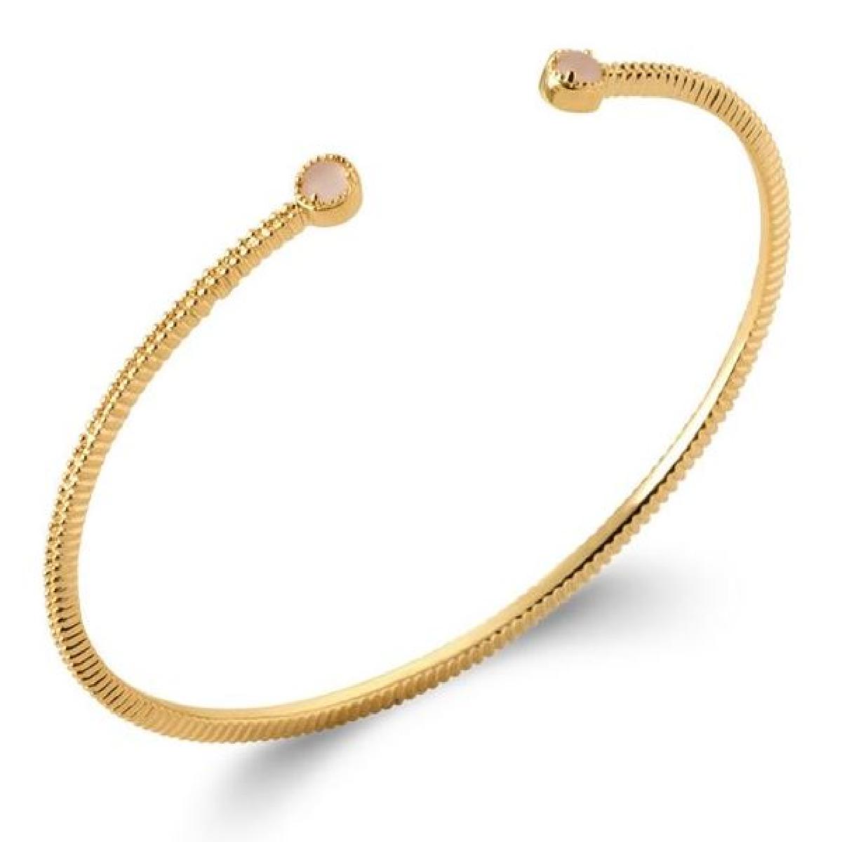 Bracelet Jonc Perlé Aloïze Quartz Rose Serti Clos 6 Mm Or Jaune Plaqué 3 Microns