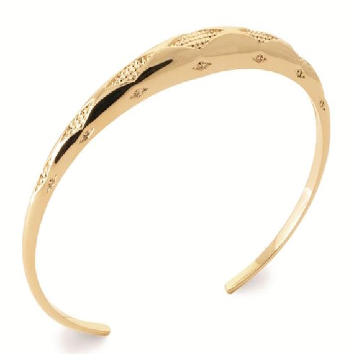 Jonc Bombé Losange Perlée Sur Tout Le Bracelet - Plaqué Or Jaune 3 Microns Diamètre 58 Cm Largeur 6 Mm