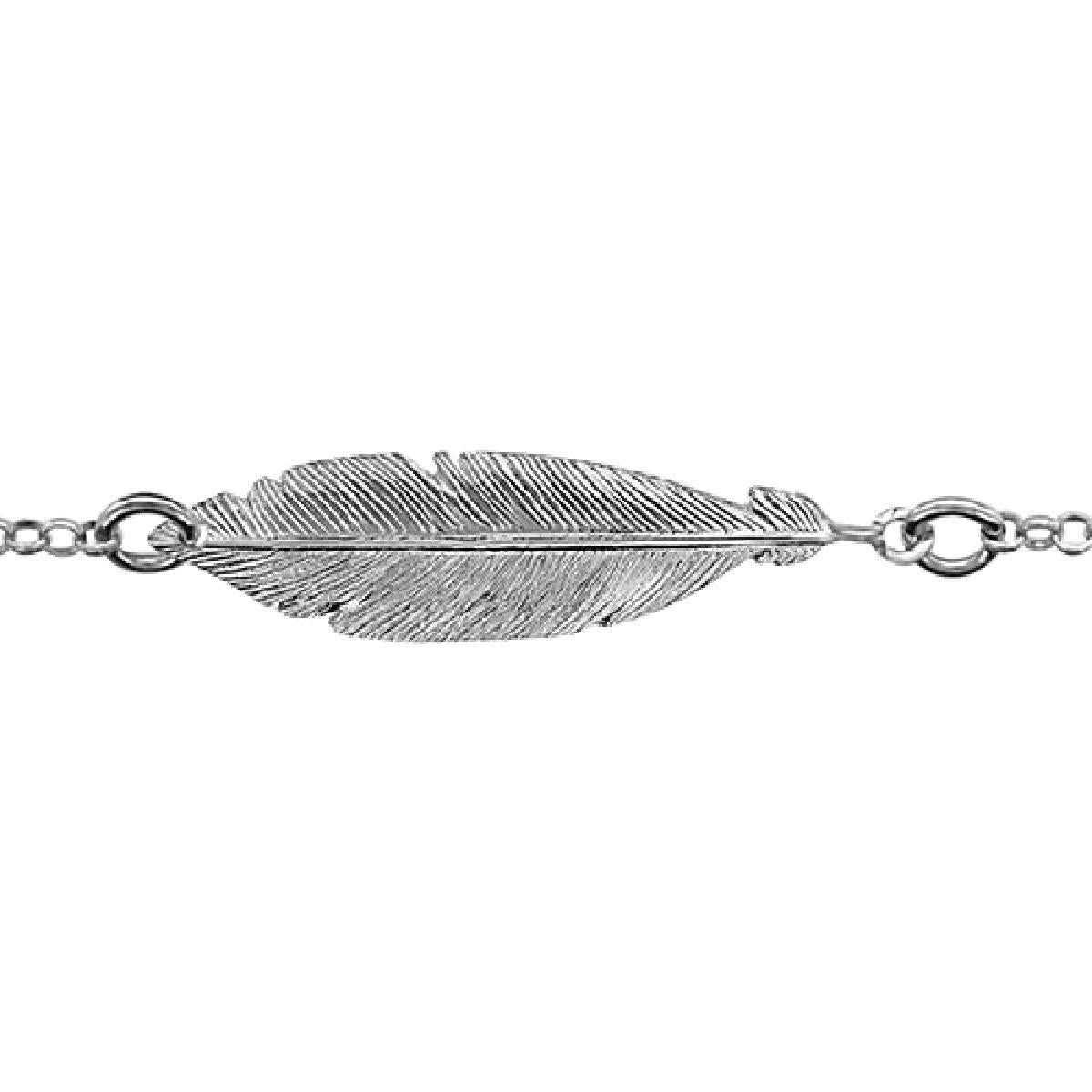 Bracelet ALOÏZE Maille Forçat Plume Centrale Gravée Modèle Atelier – Argent Rhodié 925/1000
