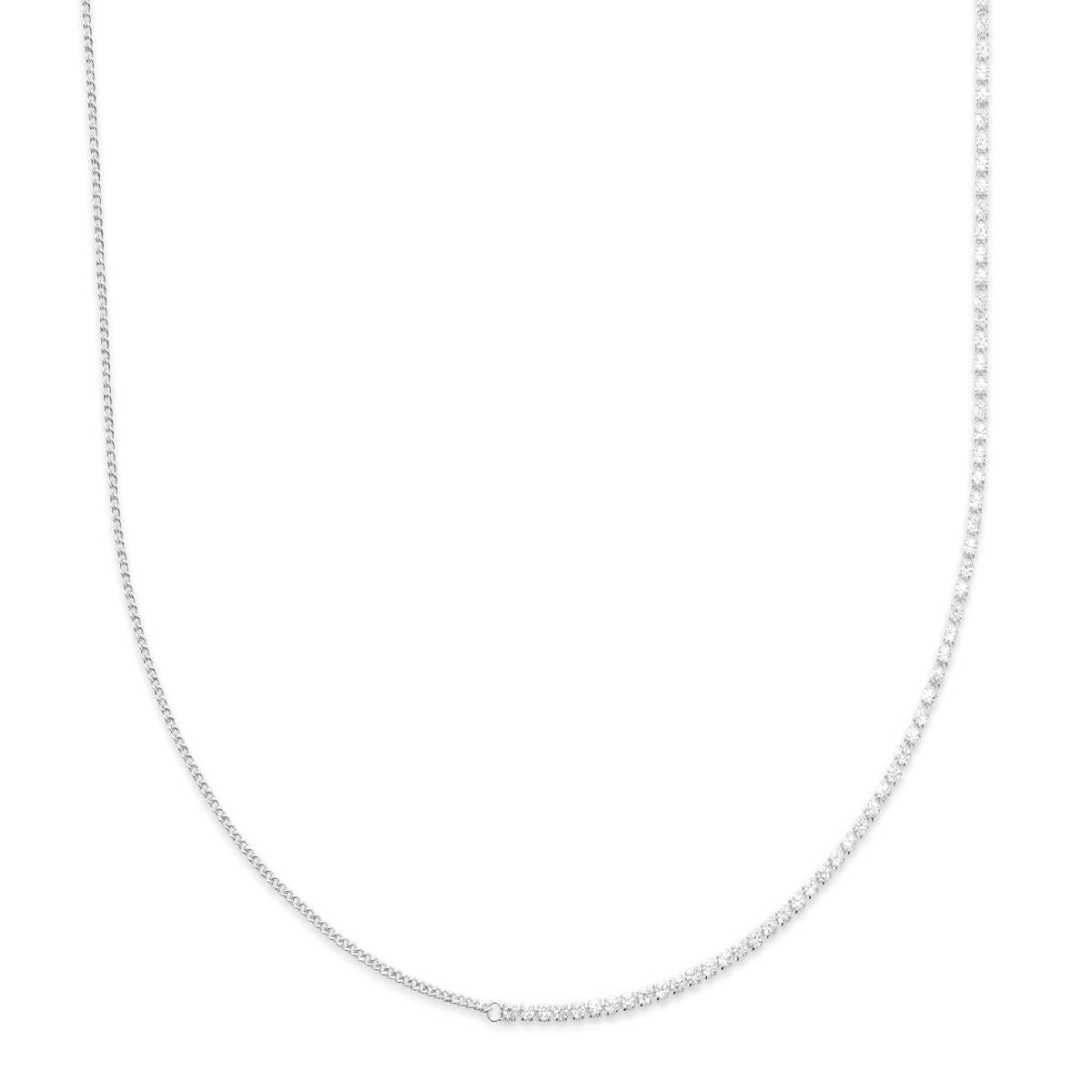 Collier Souple P. Blanches – Argent 925 – Zirconium et Maillons Longs Ovales Tressés