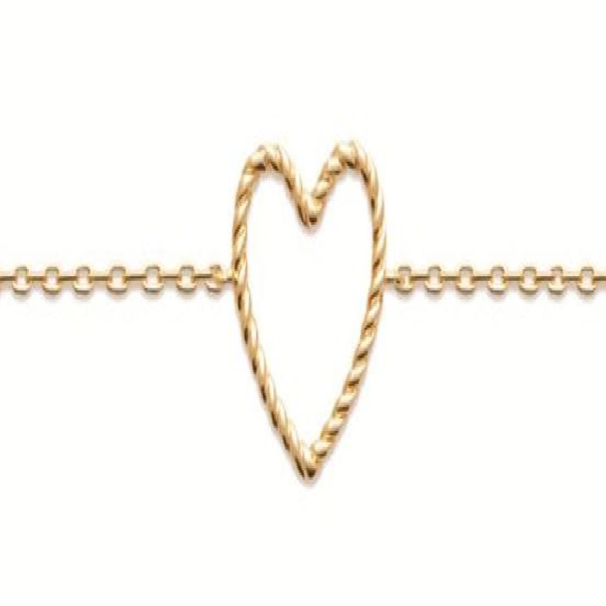 Bracelet Maille Forçat Cœur Ajouré Torsadé Pour Poignet – Plaqué Or Jaune 3 Microns Épais