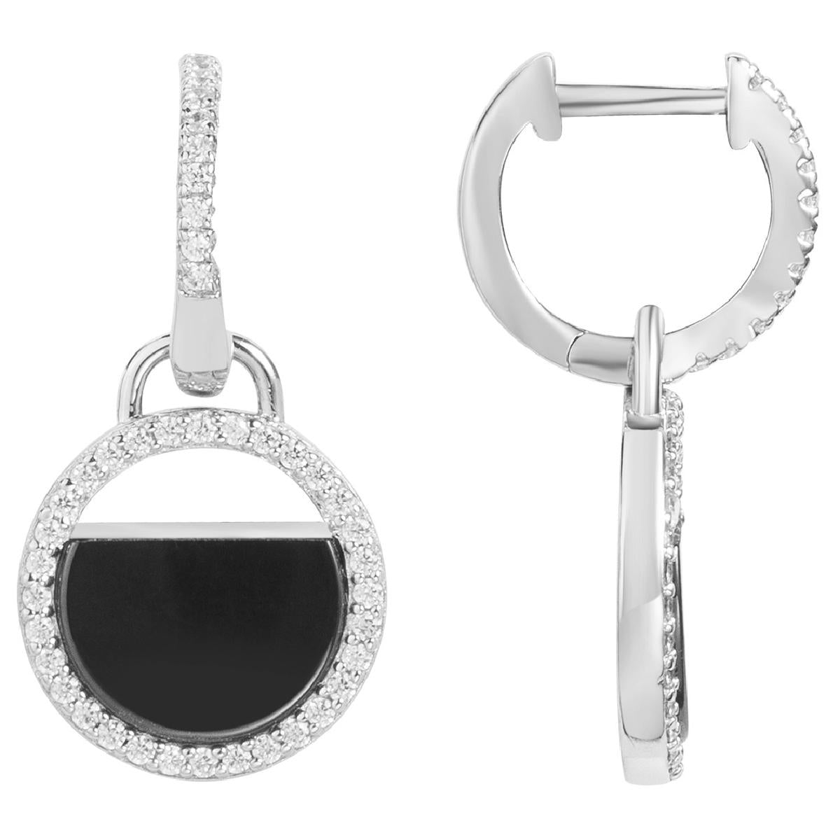 Boucles d'oreilles Zirconium - Argent Rhodié 925/1000, Céramique Noire et Oxydes de Zirconium