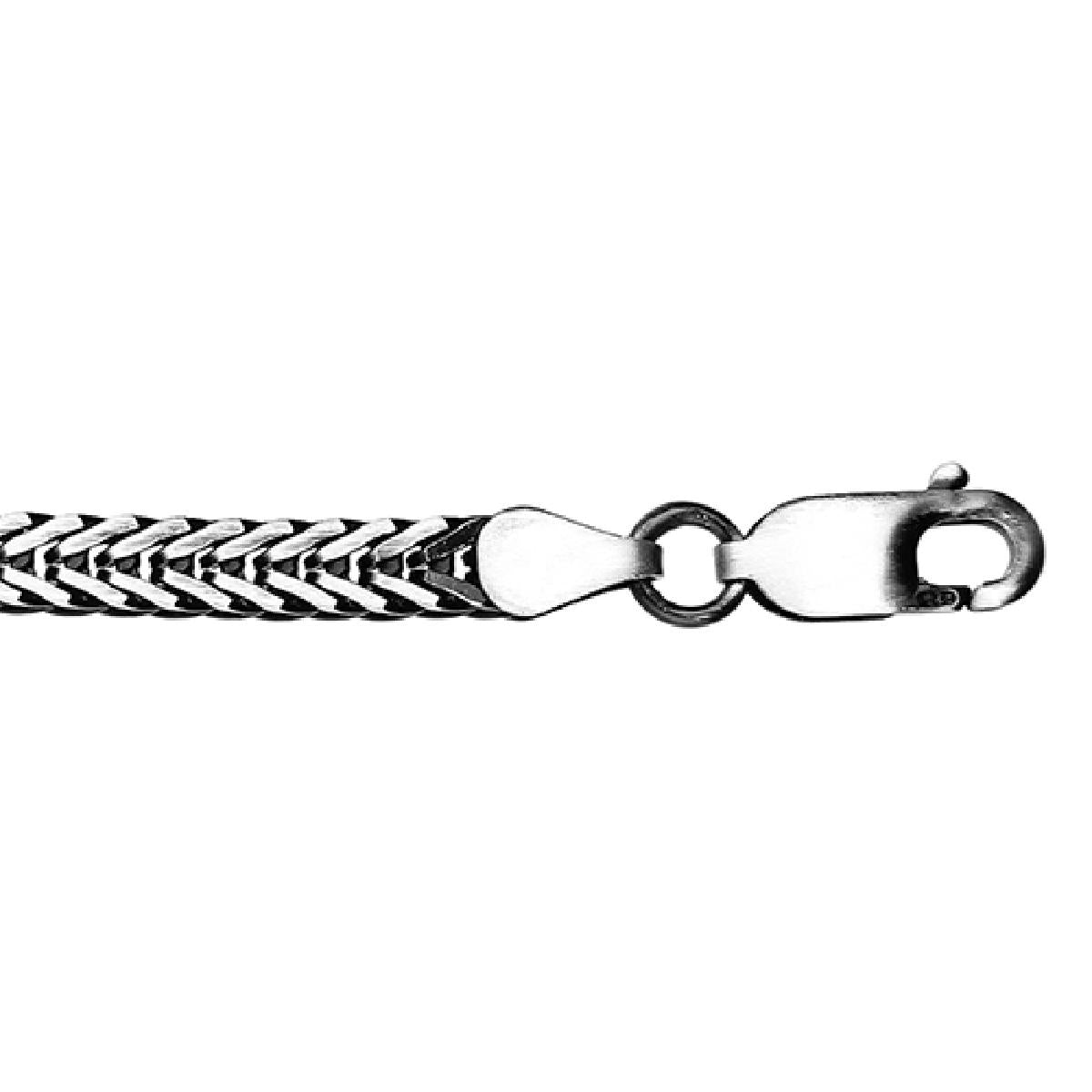 Bracelet AG925 – Argent 925 Patiné, Maille Queue de Renard Carrée, Longueur 20,5 cm