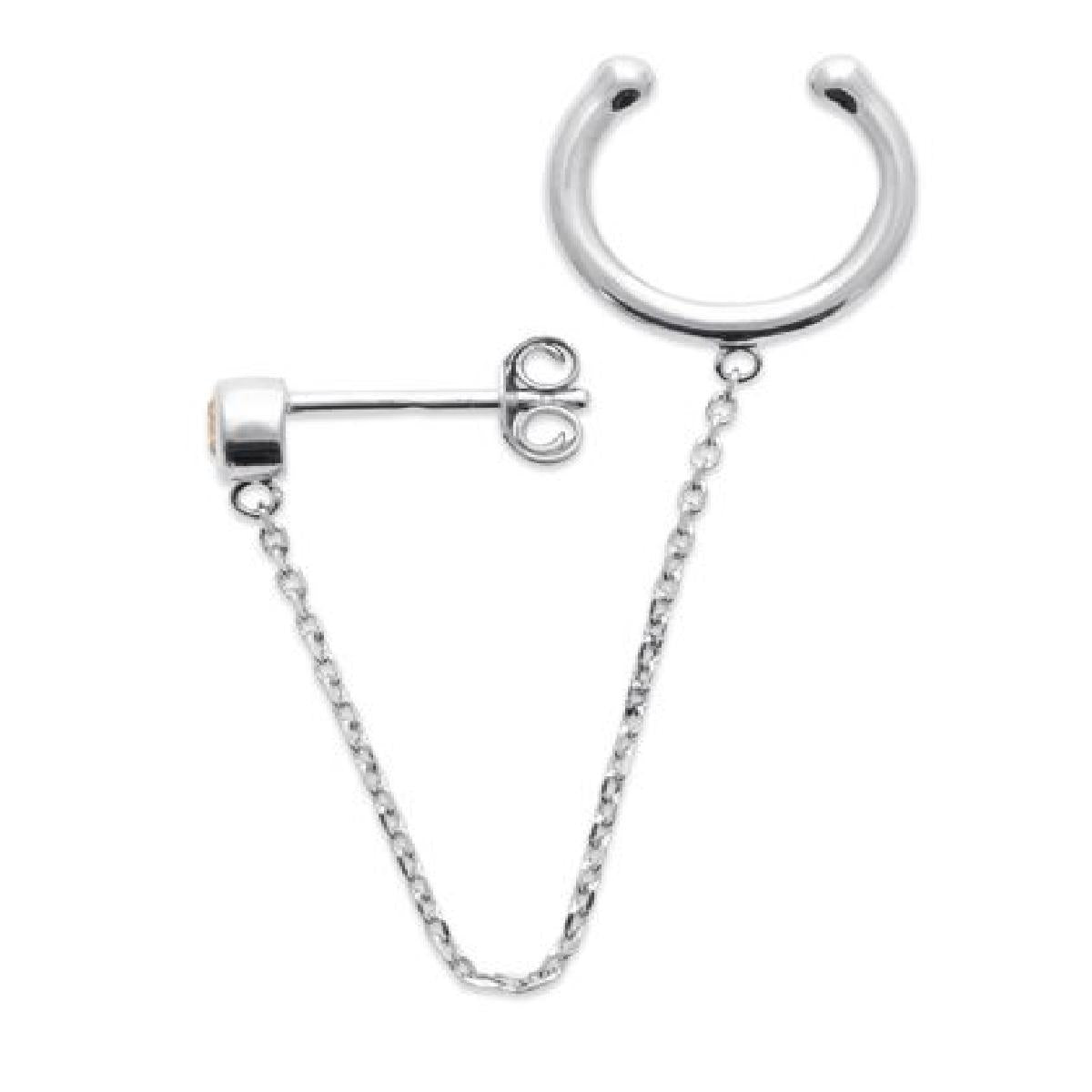 Créoles Dormantes Pavé Blanc Serti Boule Fine Longue Pour L'Oreille – Argent 925