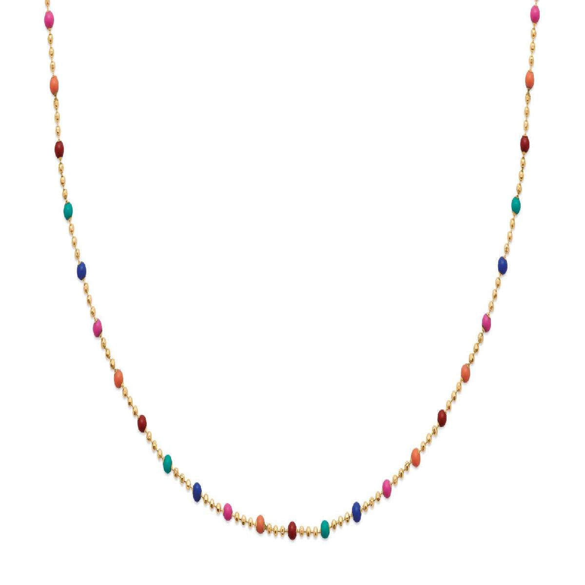 Collier Billes D'Émail Multicolores Serties Sur Chaîne Délicate, Coloris Variés – Plaqué Or 3 Microns