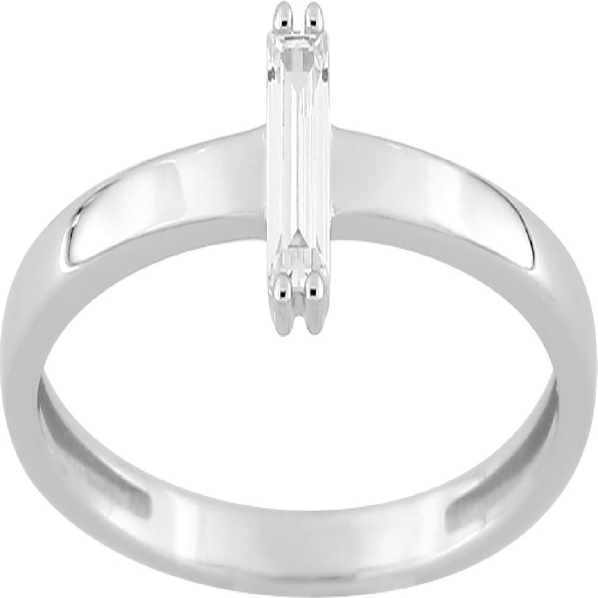 Bagues Oxyde De Zirconium Taille Baguette Longue Modèle AU375 – Or Blanc 375/1000
