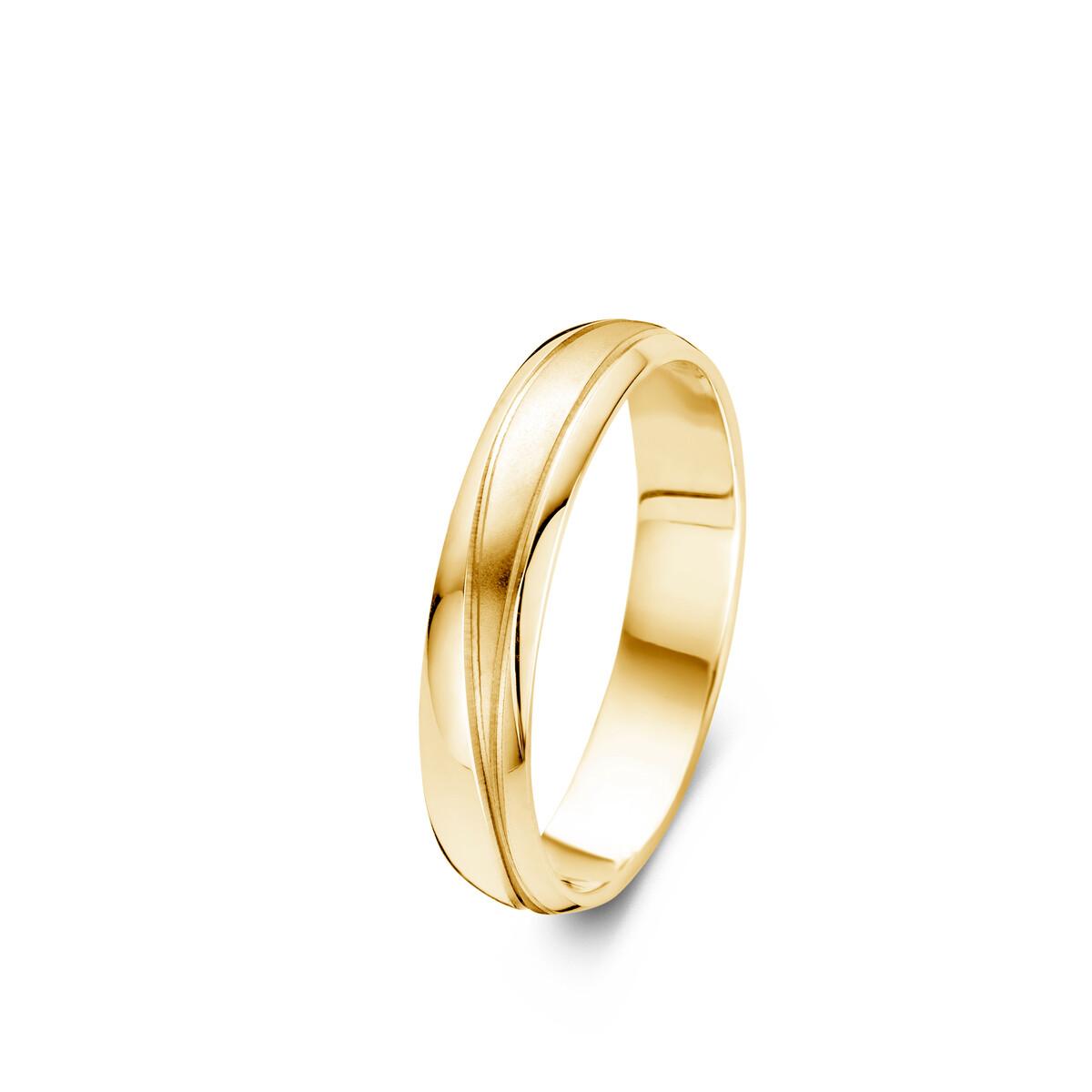 Alliances À Motifs Gravés Floraux Et Géométriques Sur Profil Demi-Jonc – Or Jaune 18 Carats